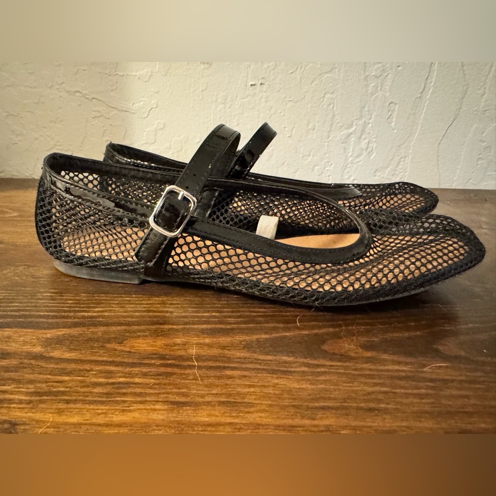 Black Mesh Mary Jane Flats